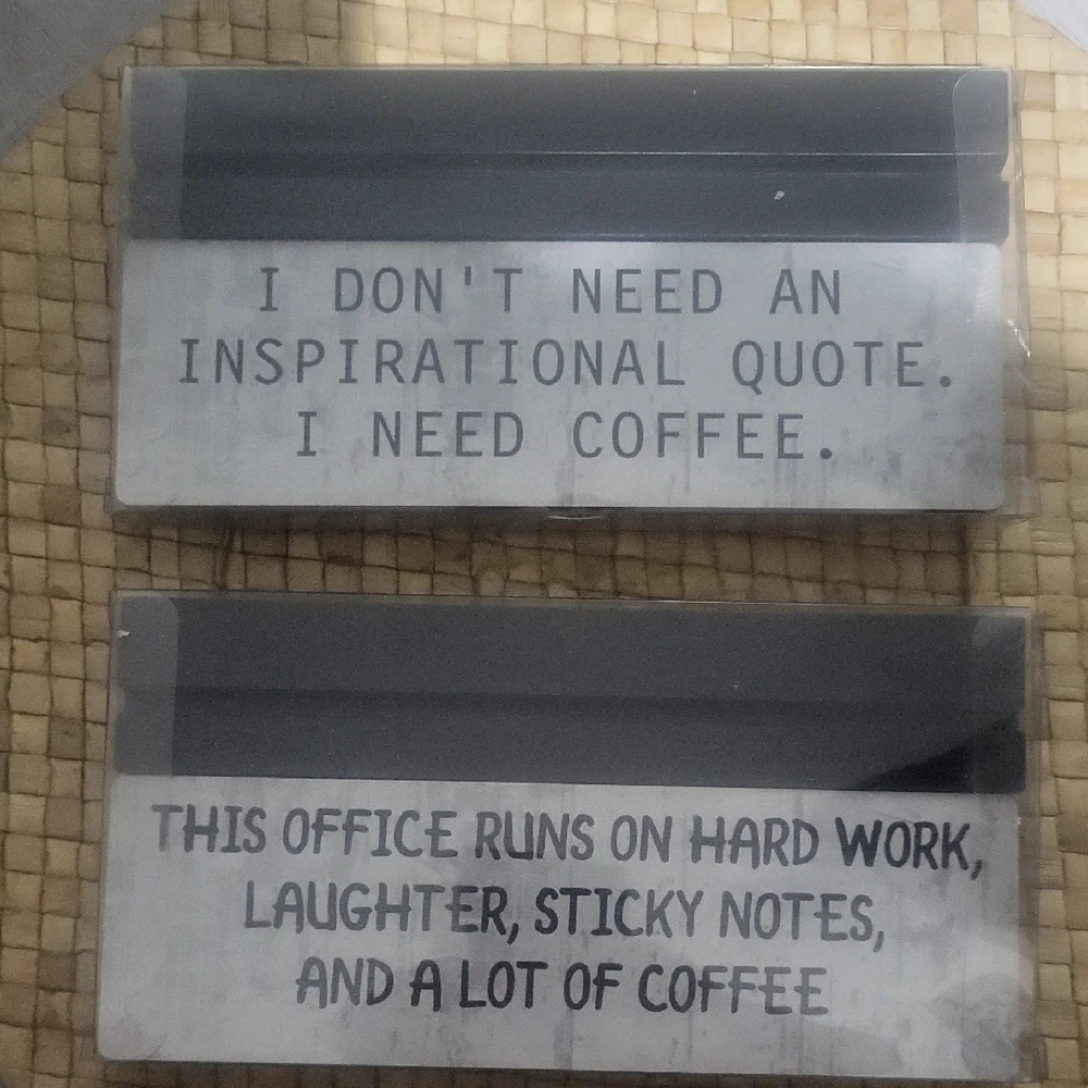 Black and Gray Office Desk Signs